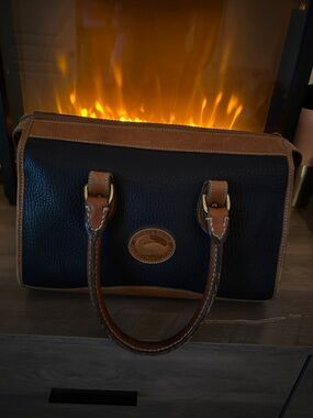 Dooney & Bourke Black and Brown Pebbled Leather Satchel